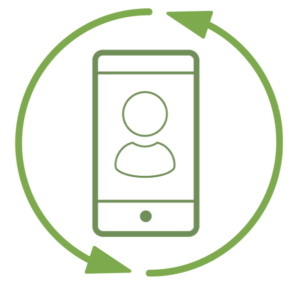 Phone with person icon circled by continuous arrows